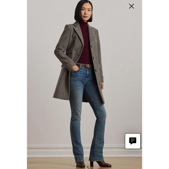 Lauren Ralph Lauren Wool Blend Reefer Merlot Houndstooth Coat Size 14 EUC - Picture 2 of 12